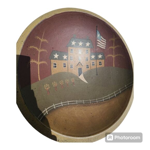 Vintage Folk Art Primitive Hand painted colonial americana bowl wall home décor - Picture 7 of 13